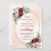 Burgundy Blush Floral Boho Wedding Invitation Kaart (Voorkant)