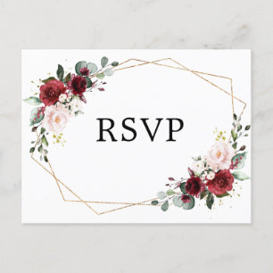 Burgundy Blush Floral Botanical Geometric RSVP Briefkaart