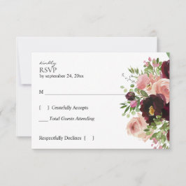 Burgundy & Blush Floral Botanical no Meal White RSVP Kaartje