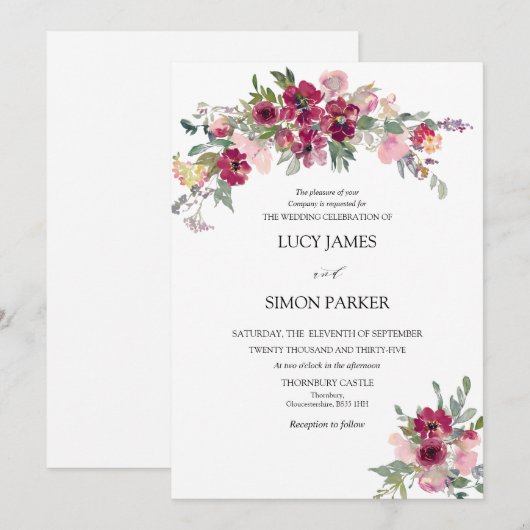 Burgundy Blush floral bouquet Weddenschap Kaart (Voorkant / Achterkant)