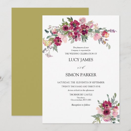 Burgundy Blush floral bouquet Weddenschap Kaart (Voorkant / Achterkant)