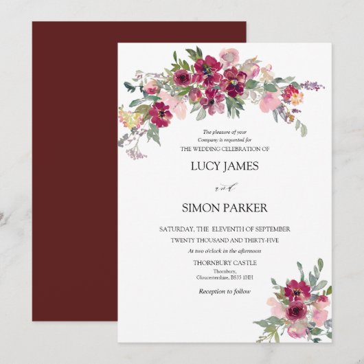 Burgundy Blush floral bouquet Weddenschap Kaart (Voorkant / Achterkant)