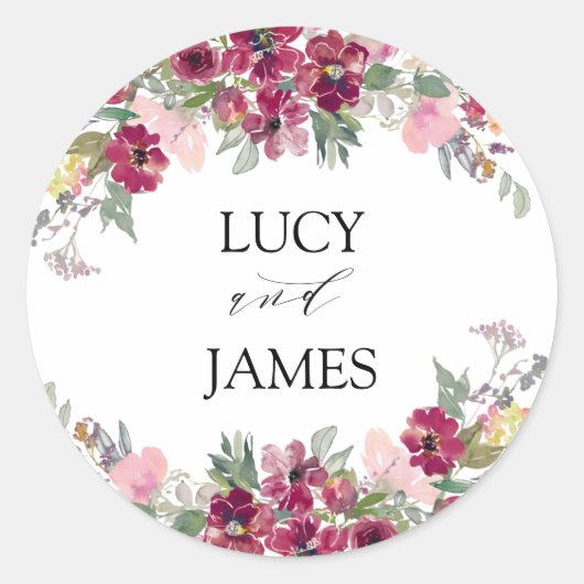 Burgundy Blush floral bouquet Weddenschap Ronde Sticker (Voorkant)