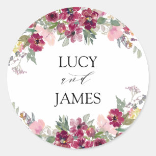 Burgundy Blush floral bouquet Weddenschap Ronde Sticker