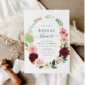 burgundy blush floral bridal douche - uitnodiging