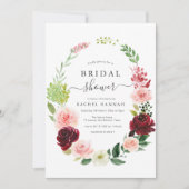 burgundy blush floral bridal douche - uitnodiging (Voorkant)