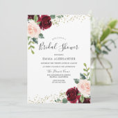 Burgundy Blush Floral Bridal Shower Kaart (Staand voorkant)
