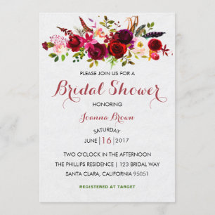 Burgundy Blush Floral Bridal Shower-uitnodiging Kaart