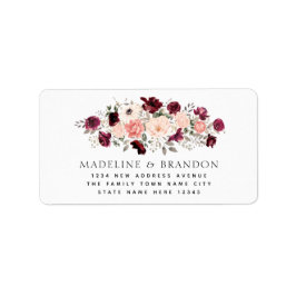Burgundy Blush Floral Bride & Groom Address Etiket
