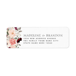 Burgundy Blush Floral Bride & Groom Address Etiket