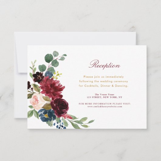 burgundy blush floral bruiloft RSVP kaartje (Voorkant)