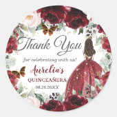 Burgundy Blush Floral Butterflies Princess Favor Ronde Sticker (Voorkant)