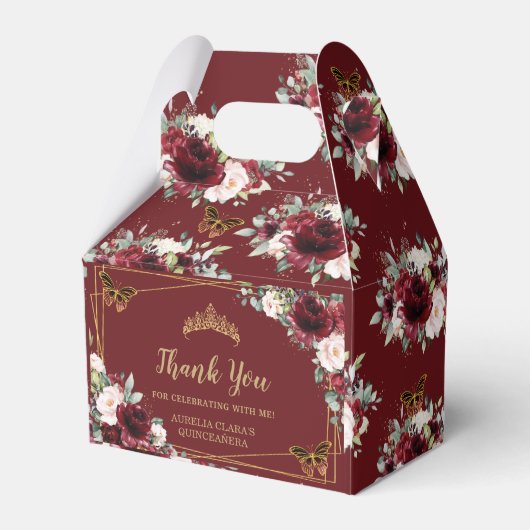 Burgundy Blush Floral Butterflies Quinceañera Bedankdoosjes (Achterkant)