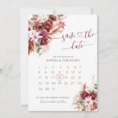 Burgundy & Blush Floral Calendar Save The Date (Voorkant)