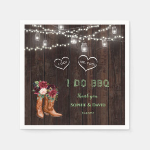 Burgundy Blush Floral Cowboy Boots, na I DO BBQ Servet