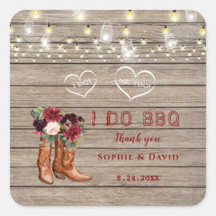 Burgundy Blush Floral Cowboy Boots, na I DO BBQ Vierkante Sticker