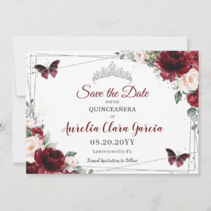 Burgundy Blush Floral Crown Quinceañera 3 Foto's Save The Date