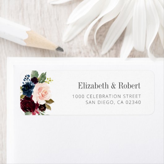 burgundy blush floral custom address label (Insitu)