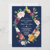 Burgundy Blush Floral Dark Blue Vrijgezellenfeest Kaart (Voorkant)