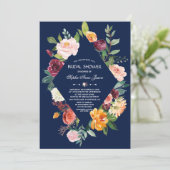 Burgundy Blush Floral Dark Blue Vrijgezellenfeest Kaart (Staand voorkant)