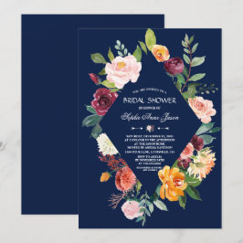 Burgundy Blush Floral Dark Blue Vrijgezellenfeest Kaart