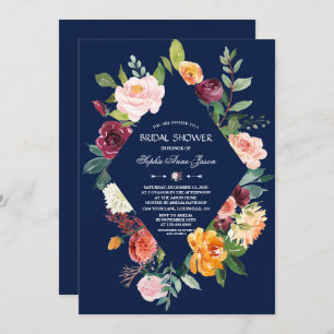 Burgundy Blush Floral Dark Blue Vrijgezellenfeest Kaart