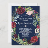 Burgundy Blush Floral Dark Blue Vrijgezellenfeest Kaart (Voorkant)
