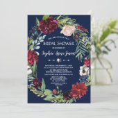 Burgundy Blush Floral Dark Blue Vrijgezellenfeest Kaart (Staand voorkant)