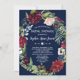 Burgundy Blush Floral Dark Blue Vrijgezellenfeest Kaart