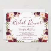 Burgundy Blush Floral Elegant Script Bridal Brunch Kaart (Voorkant)