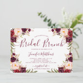 Burgundy Blush Floral Elegant Script Bridal Brunch Kaart (Staand voorkant)