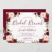 Burgundy Blush Floral Elegant Script Bridal Brunch Kaart (Voorkant / Achterkant)