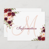 Burgundy Blush Floral Elegant Wedding Information Informatiekaartje (Voorkant / Achterkant)