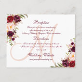 Burgundy Blush Floral Elegant Wedding Information Informatiekaartje (Achterkant)