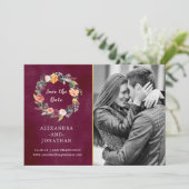 Burgundy Blush | Floral en goud met foto Save The Date (Staand voorkant)