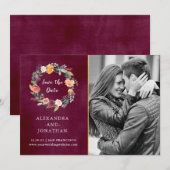 Burgundy Blush | Floral en goud met foto Save The Date (Voorkant / Achterkant)