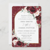 Burgundy Blush Floral Flowers Arch Gold Wedding Kaart (Voorkant)