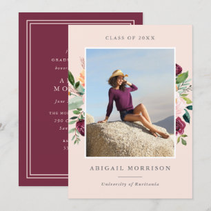 Burgundy Blush Floral Fotogradatie Party Kaart