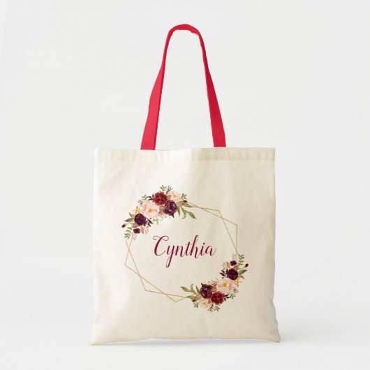 Burgundy Blush Floral Geometric Lijst Bridesmaid Tote Bag (Voorkant)