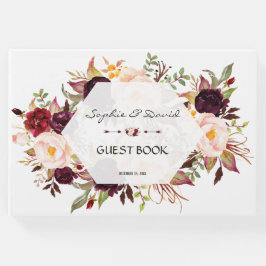 Burgundy Blush Floral Geometric Navy Guest Book Gastenboek