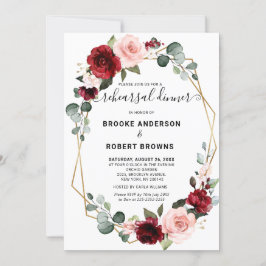 Burgundy Blush Floral Geometric Rehearsal Dinner Kaart
