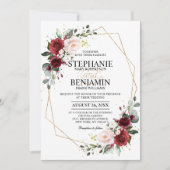 Burgundy Blush Floral Geometric Wedding Kaart (Voorkant)