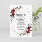 Burgundy Blush Floral Geometric Wedding Kaart (Staand voorkant)