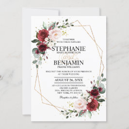 Burgundy Blush Floral Geometric Wedding Kaart