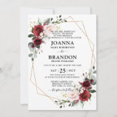 Burgundy Blush Floral Geometric Wedding Kaart (Voorkant)