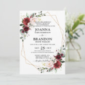 Burgundy Blush Floral Geometric Wedding Kaart (Staand voorkant)