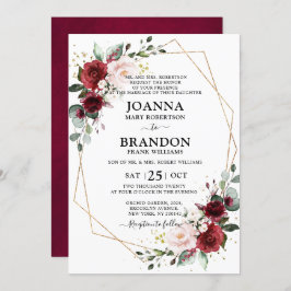 Burgundy Blush Floral Geometric Wedding Kaart