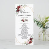 Burgundy Blush Floral Geometric Wedding Reception Programmakaart (Staand voorkant)