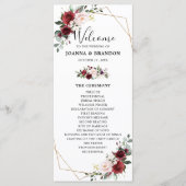 Burgundy Blush Floral Geometric Wedding Reception Programmakaart (Voorkant)