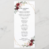Burgundy Blush Floral Geometric Wedding Reception Programmakaart (Achterkant)